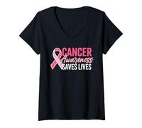 Mujer Concientización sobre el cáncer Salva Vidas Apoyo Cinta Rosa Camiseta Cuello V