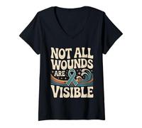 Mujer Concientización sobre el TEPT Diseño retro No todas las heridas son visibles Camiseta Cuello V