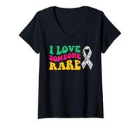 Mujer Concientización sobre enfermedades raras - Cinta de cebra a pie - EDS carcinoide Camiseta Cuello V