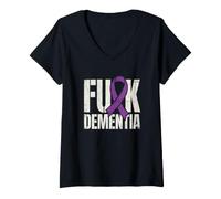 Mujer Concientización sobre la Demencia Cinta Púrpura Combate Demencia Apoyo Camiseta Cuello V