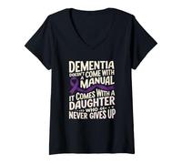 Mujer Concientización sobre la Demencia Hija Cuidadora Nunca se rinde Camiseta Cuello V