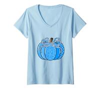 Mujer Concientización sobre la Diabetes preparada de Calabaza con Arco Coqueta Camiseta Cuello V