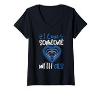 Mujer Concientización sobre la ELA: ama a Alguien con ELA: Blue Ribbon Heart Camiseta Cuello V