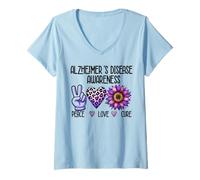 Mujer Concientización sobre la enfermedad de Alzheimer Purple Peace ALZ Demencia Amor Camiseta Cuello V