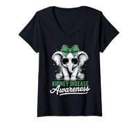 Mujer Concientización sobre la enfermedad renal del elefante lindo Camiseta Cuello V