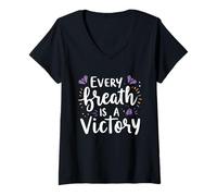 Mujer Concientización sobre la fibrosis quística Guerrero CF Respira para una cura Camiseta Cuello V