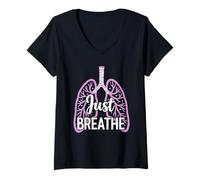 Mujer Concientización sobre la fibrosis quística Guerrero CF Respira para una cura Camiseta Cuello V