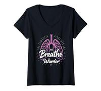 Mujer Concientización sobre la fibrosis quística Guerrero CF Respira para una cura Camiseta Cuello V