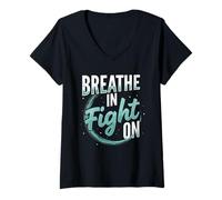 Mujer Concientización sobre la fibrosis quística Guerrero CF Respira para una cura Camiseta Cuello V