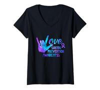 Mujer Concientización sobre la prevención del Suicidio Amoroso - Punto y Coma Camiseta Cuello V