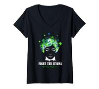Mujer Concientización sobre la Salud Mental Lucha contra el estigma Arte botánico de la Mujer Camiseta Cuello V