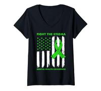 Mujer Concientización sobre la Salud Mental Lucha contra el estigma Cinta patriótica Camiseta Cuello V