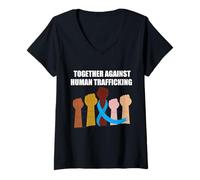 Mujer Concientización sobre la Trata de Personas en enero vestimos de Azul Camiseta Cuello V