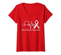 Mujer Concientización sobre Las Enfermedades del corazón se Pone roja en febrero Salud Corazón Rojo Camiseta Cuello V