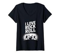 Mujer Concierto de Banda I Love Rock and Roll Camiseta Cuello V