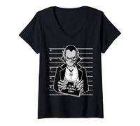 Mujer Conde Drácula Monstruo Vampiro Mugshot Camiseta Cuello V