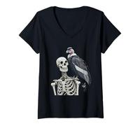 Mujer Cóndor Buitre Esqueleto Cóndor Andino Halloween Camiseta Cuello V