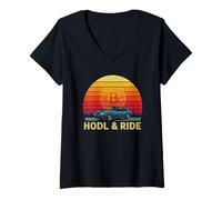 Mujer Conducción de coche Conductor Camión Minería Sats Drive HODL paseo Bitcoin Camiseta Cuello V