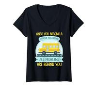 Mujer Conductor de autobús Escolar Humor Todos los Problemas detrás de ti Estilo de Cita Camiseta Cuello V