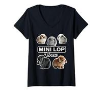 Mujer Conejito divertido Mini Lop Rabbit Crew Camiseta Cuello V