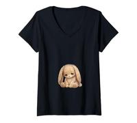 Mujer Conejito pacífico Expresión Triste Camiseta Cuello V