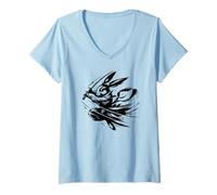 Mujer Conejito Samurai Tinta Negro Conejo Guerrero Camiseta Cuello V