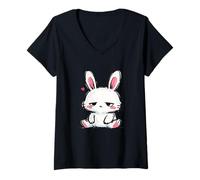 Mujer Conejito Triste, Tan Lindo gráfico de Conejo Camiseta Cuello V