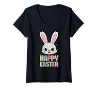 Mujer Conejo de Pascua Feliz Conejo Constructor de Bloques Constructores Camiseta Cuello V
