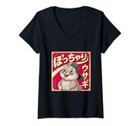 Mujer Conejo japonés vintage liebre conejo Usagi Showa Retro Camiseta Cuello V