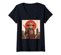 Mujer Conejo Samurai Guerrero Vintage Japonés Ukiyo-e Pet Lover Camiseta Cuello V