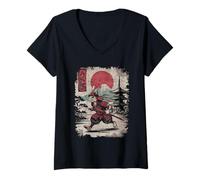 Mujer Conejo Samurai Vintage Japonés Camiseta Cuello V