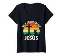 Mujer Conejo Tonto La Pascua es para Jesús - Pascua Christian Faith Camiseta Cuello V