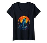 Mujer Conexión Celestial Lobo, Animal Espiritual Camiseta Cuello V
