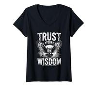 Mujer Confía en tu Búho de Sabiduría Fases Lunares Voz Interior Místico Camiseta Cuello V