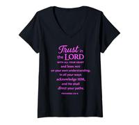 Mujer Confianza en el Señor Escritura Versículo de la Biblia Proverbios 3:5 6 Orar Camiseta Cuello V