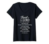 Mujer Confianza en el Señor Escritura Versículo de la Biblia Proverbios 3:5 6 Orar Camiseta Cuello V