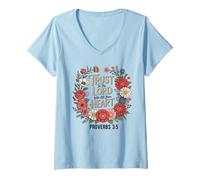 Mujer Confianza en el Señor Proverbios 3:5 Cristiano Floral Creyente Dios Camiseta Cuello V