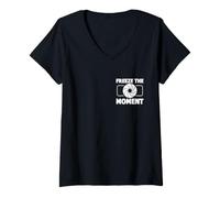 Mujer Congelar el Momento Fotógrafo Cámara Minimalista Camiseta Cuello V