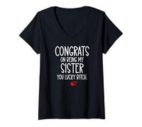 Mujer Congrats on Being My Sister You Lucky Big Sister Little Sis Camiseta Cuello V