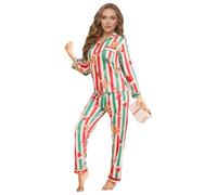 Mujer Conjuntos Ropa De Estar En Casa Pijama Navidad De Familia A Juego | Conjunto De Pijama De Navidad,Festivo De Rayas,Ropa De Dormir Festiva Para Mujer,Nochebuena,Casual,Rave,San Valentín