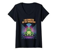 Mujer Connected But Not Understood - Absurd Frog WiFi Vaporwave Camiseta Cuello V