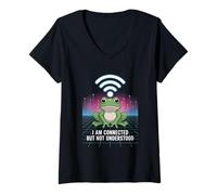 Mujer Connected But Not Understood - Absurd Frog WiFi Vaporwave Camiseta Cuello V