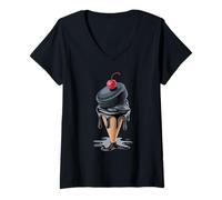 Mujer Cono de Helado Disco de Hockey sobre Hielo Postre Camiseta Cuello V