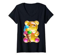 Mujer Cono de Helado Gummy Bear Candy Amarillo Camiseta Cuello V