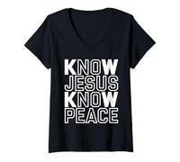Mujer Conoce a Jesús Conoce la Paz Religión Creer en Dios Iglesia Cristiano Camiseta Cuello V