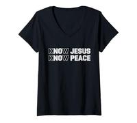 Mujer Conoce a Jesús Conoce la Paz Religión Dios Iglesia Cristianos Camiseta Cuello V