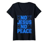 Mujer Conoce a Jesús Conoce la Paz Religión Dioses Iglesia Cristianos Camiseta Cuello V