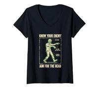 Mujer Conoce a tu Enemigo Divertido Zombie Survival Horror Gamer Camiseta Cuello V
