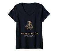 Mujer Conócete a ti Mismo Gnothi Seauton Filosofía Griega Búho Camiseta Cuello V