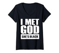 Mujer Conocí a Dios Ella es Negra Graciosa Camiseta Cuello V